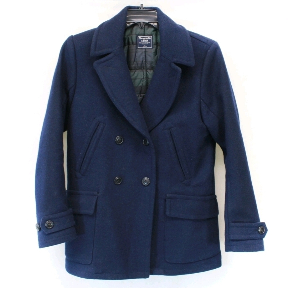 Abercrombie & Fitch Men's Navy Blue Wool Blend Coat Jacket Size XS Pea